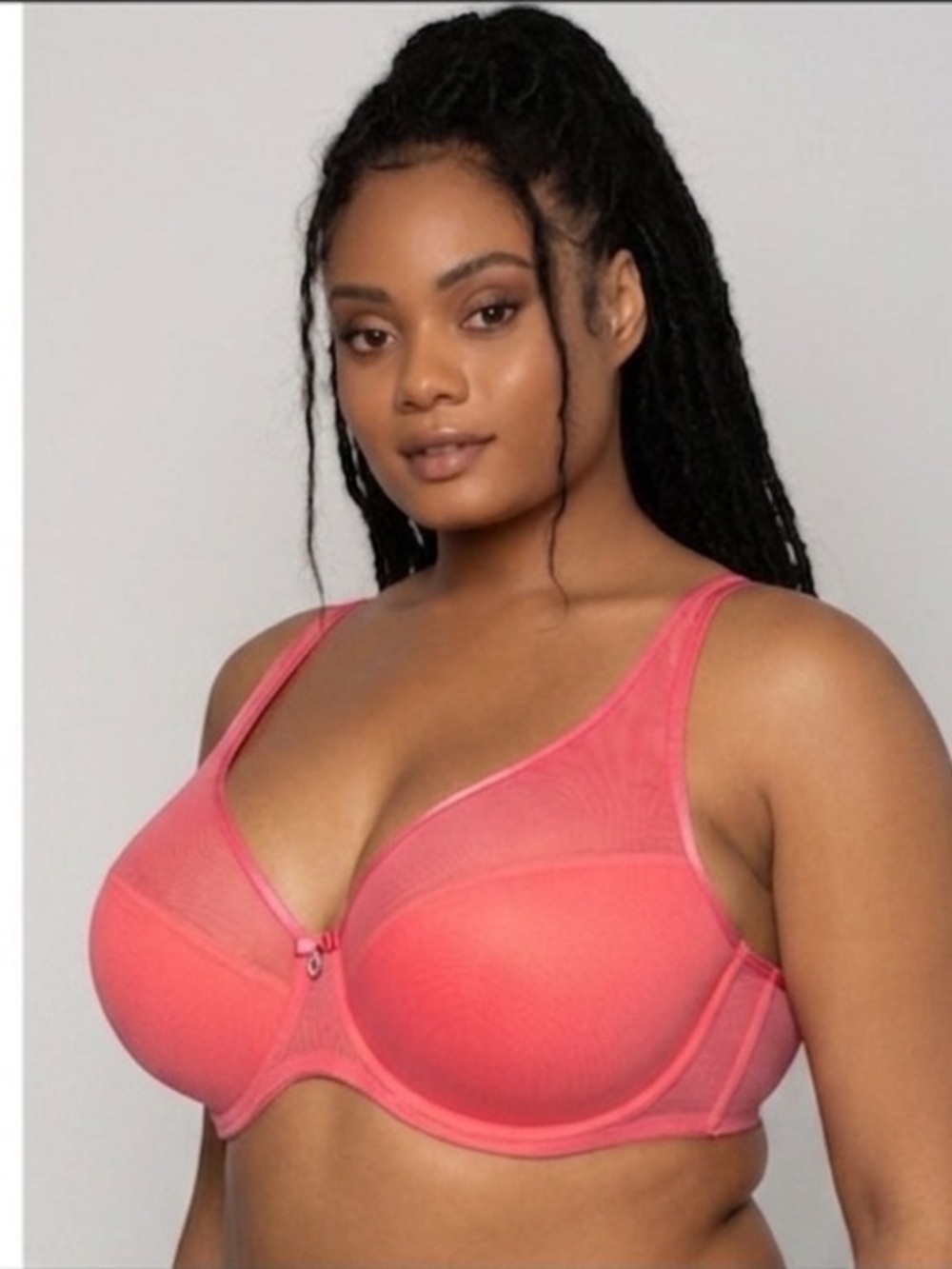 Curvy Couture 44G Sheer Mesh Push Up Bra pink